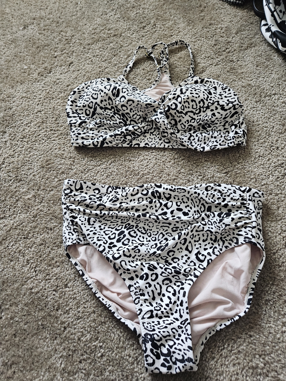 Women 1x Black & White Leopard Print Two-Piece Swimsuit